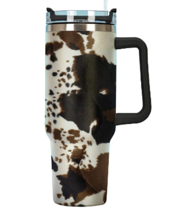 Cowhide Printed Western Style Tumbler with Black Handle Cedar Hill Country Market