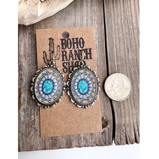 Leather Western Oval Concho Dangle Earrings No 501 Cedar Hill Country Market