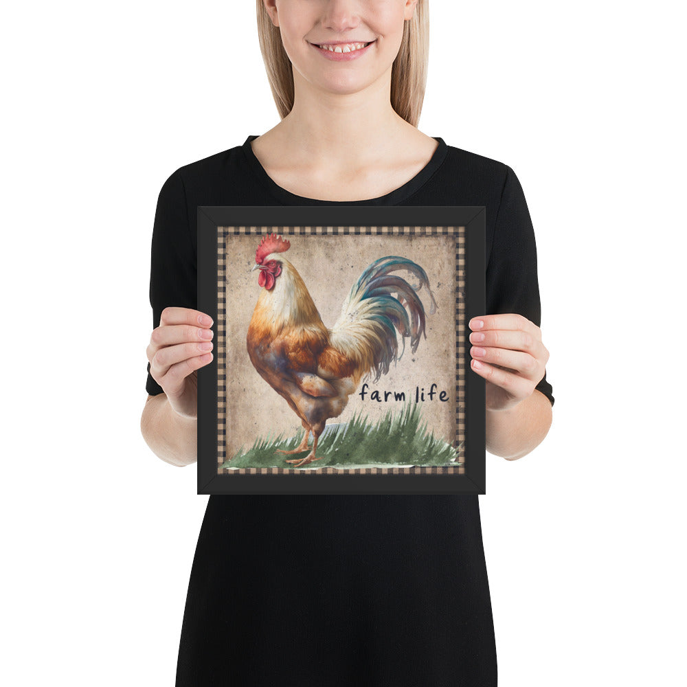 Multi-colored Farm Rooster Printed and Framed poster CedarHill Country Market