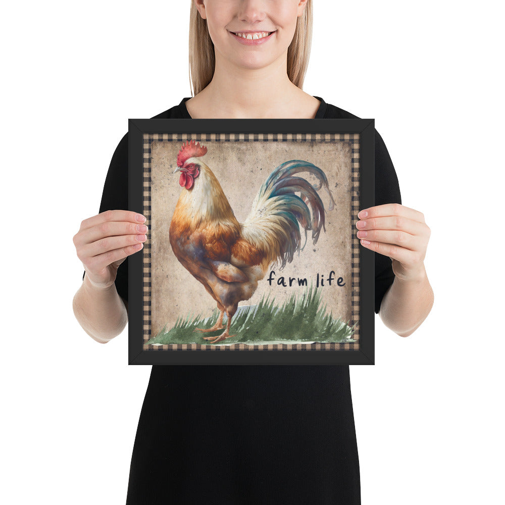 Multi-colored Farm Rooster Printed and Framed poster CedarHill Country Market