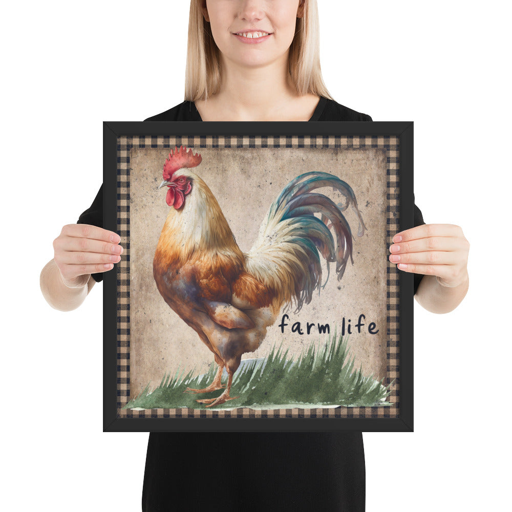 Multi-colored Farm Rooster Printed and Framed poster CedarHill Country Market