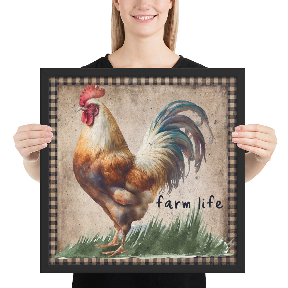 Multi-colored Farm Rooster Printed and Framed poster CedarHill Country Market