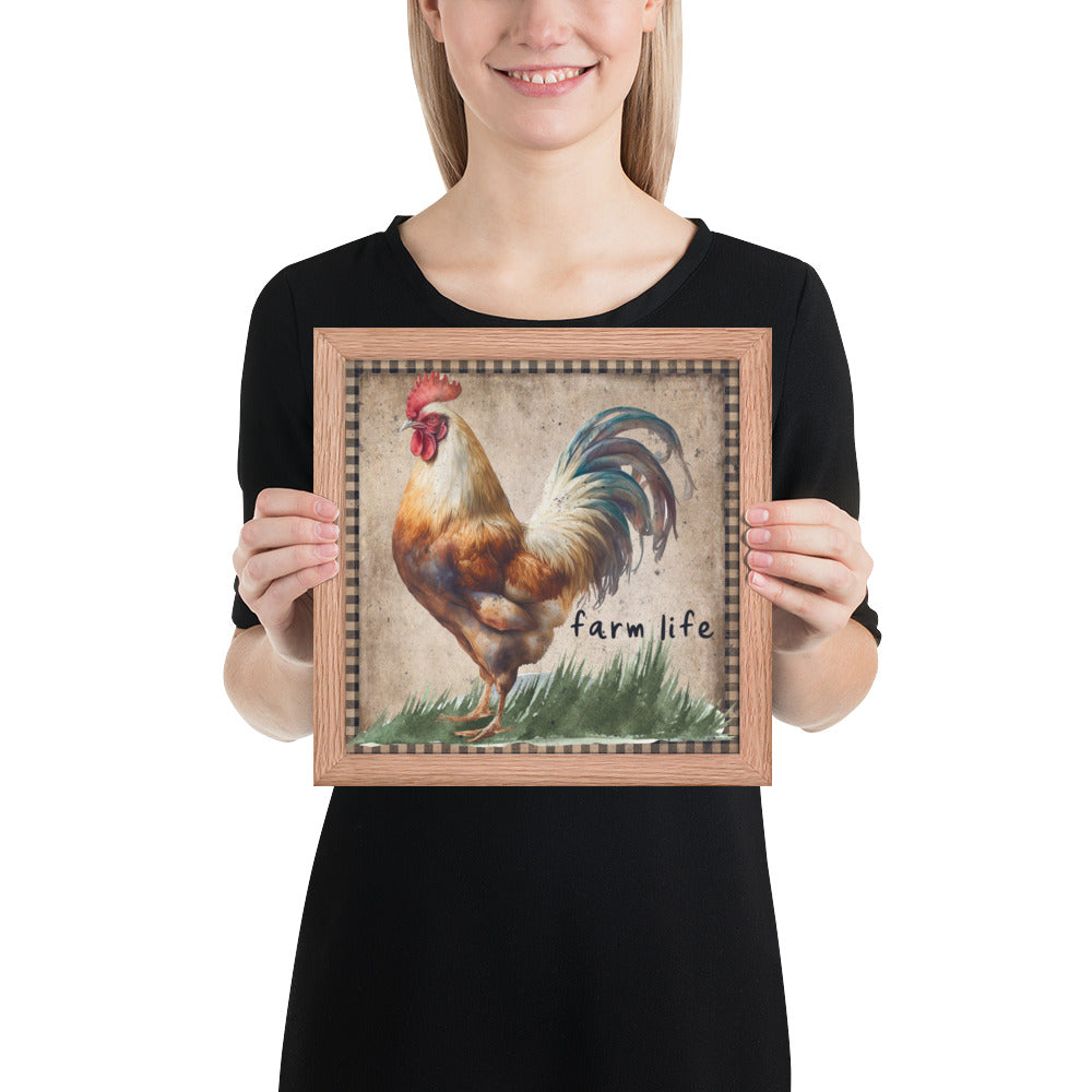 Multi-colored Farm Rooster Printed and Framed poster CedarHill Country Market