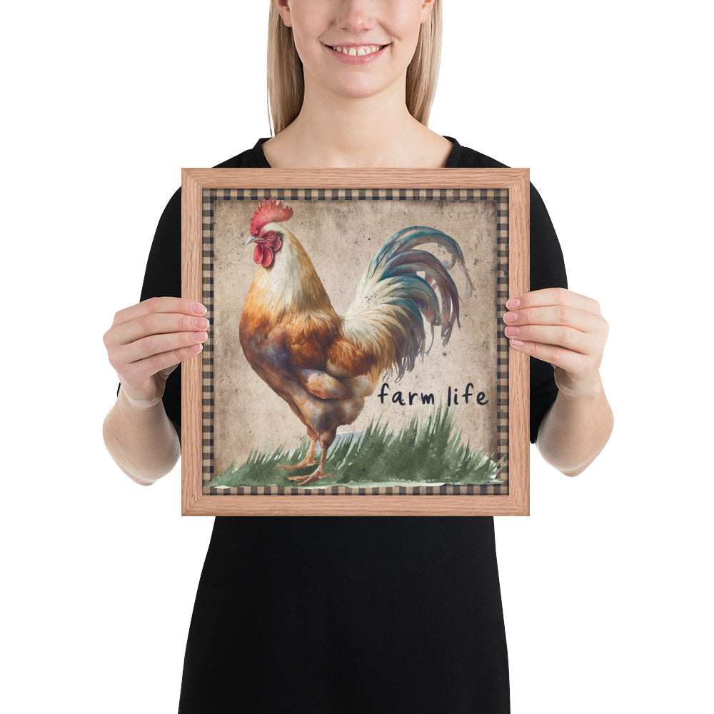 Multi-colored Farm Rooster Printed and Framed poster CedarHill Country Market