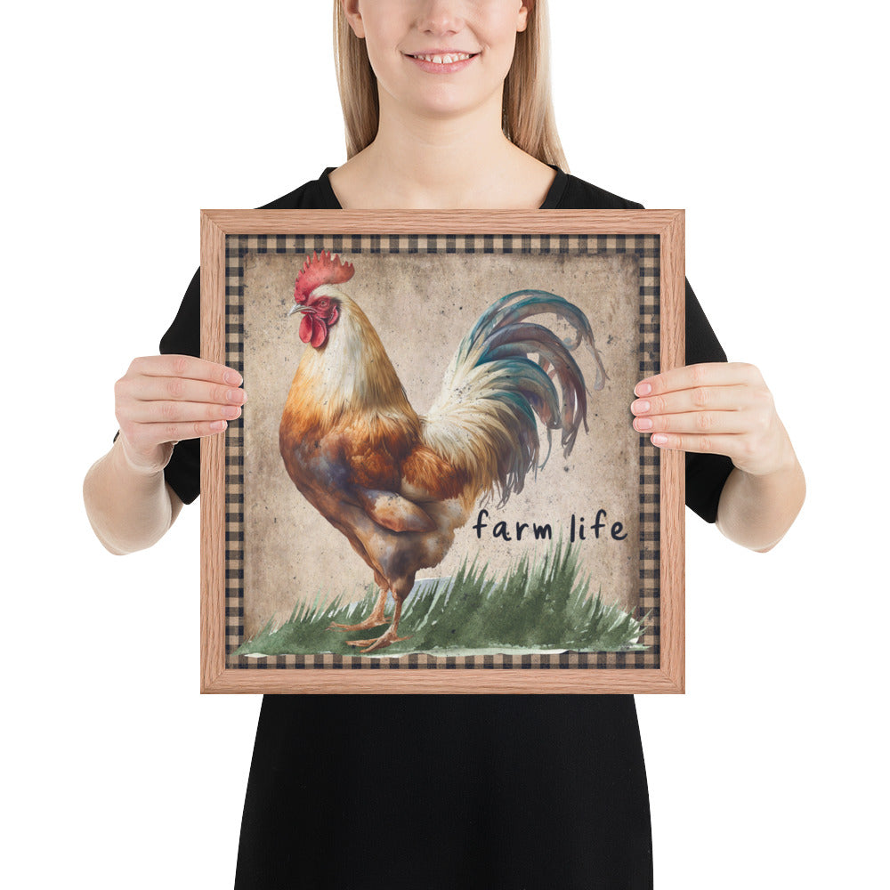 Multi-colored Farm Rooster Printed and Framed poster CedarHill Country Market