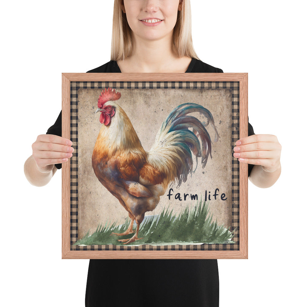 Multi-colored Farm Rooster Printed and Framed poster CedarHill Country Market