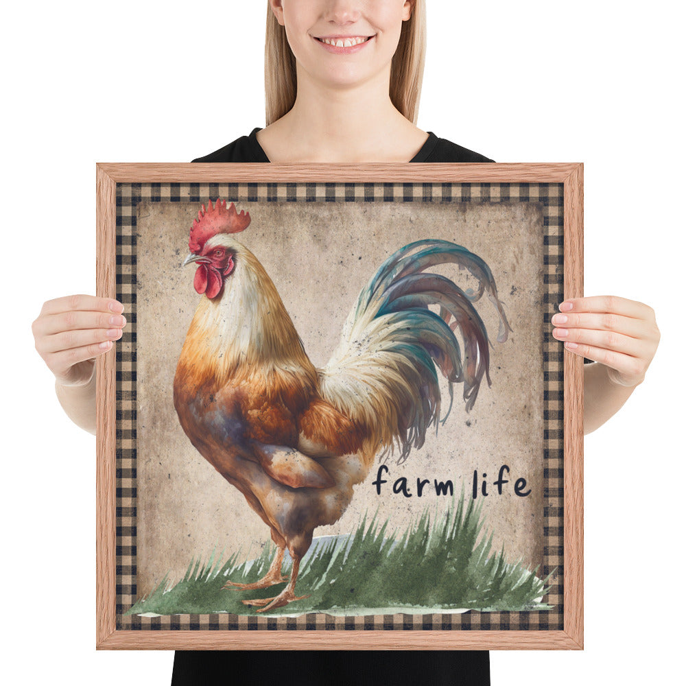 Multi-colored Farm Rooster Printed and Framed poster CedarHill Country Market