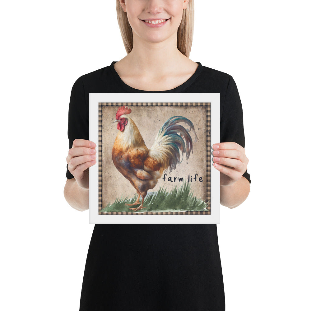 Multi-colored Farm Rooster Printed and Framed poster CedarHill Country Market