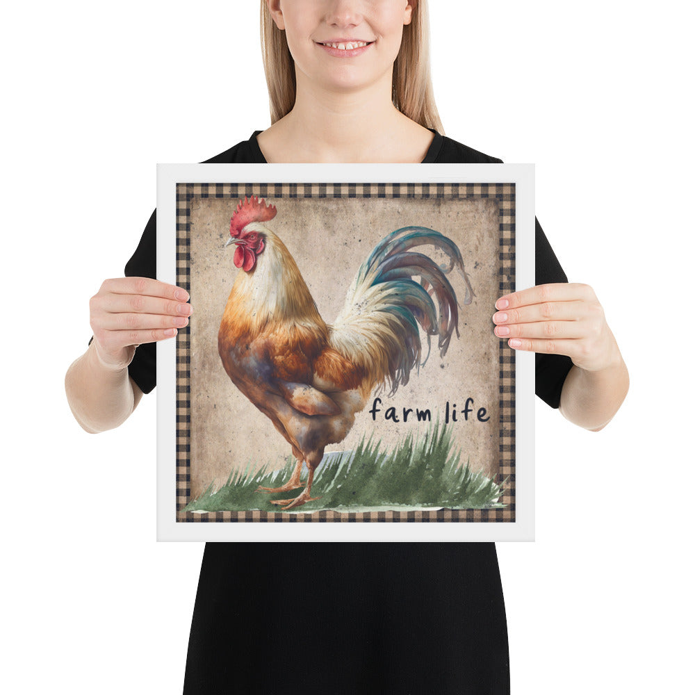 Multi-colored Farm Rooster Printed and Framed poster CedarHill Country Market