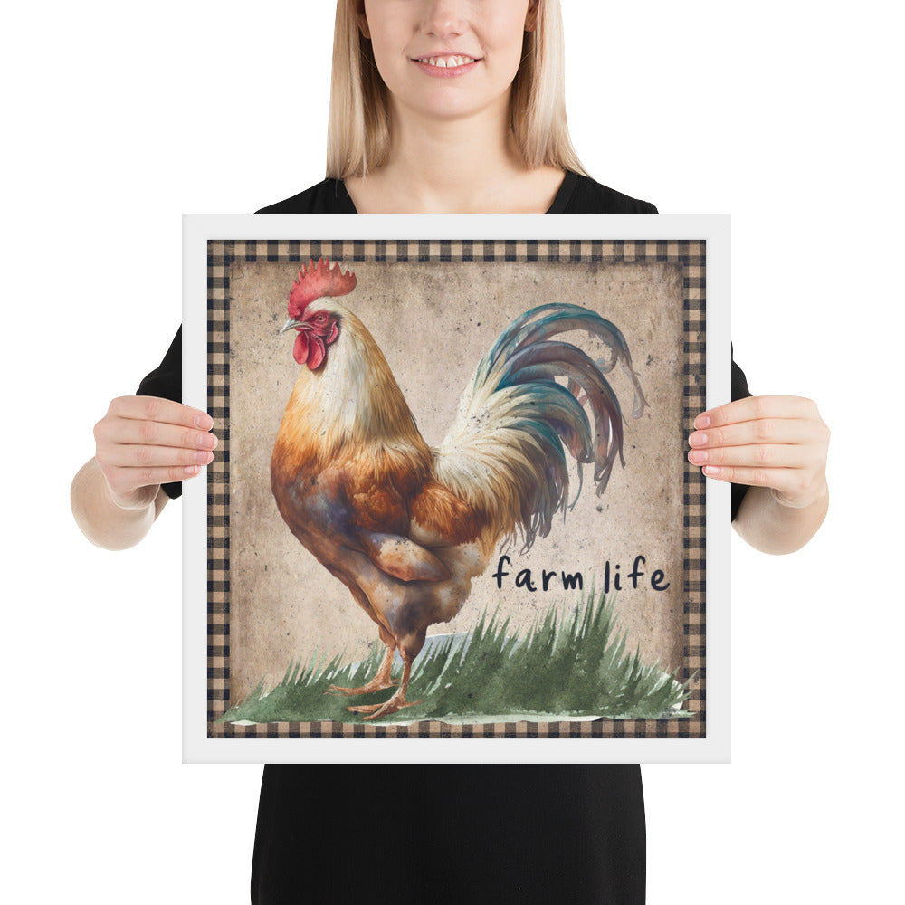 Multi-colored Farm Rooster Printed and Framed poster CedarHill Country Market