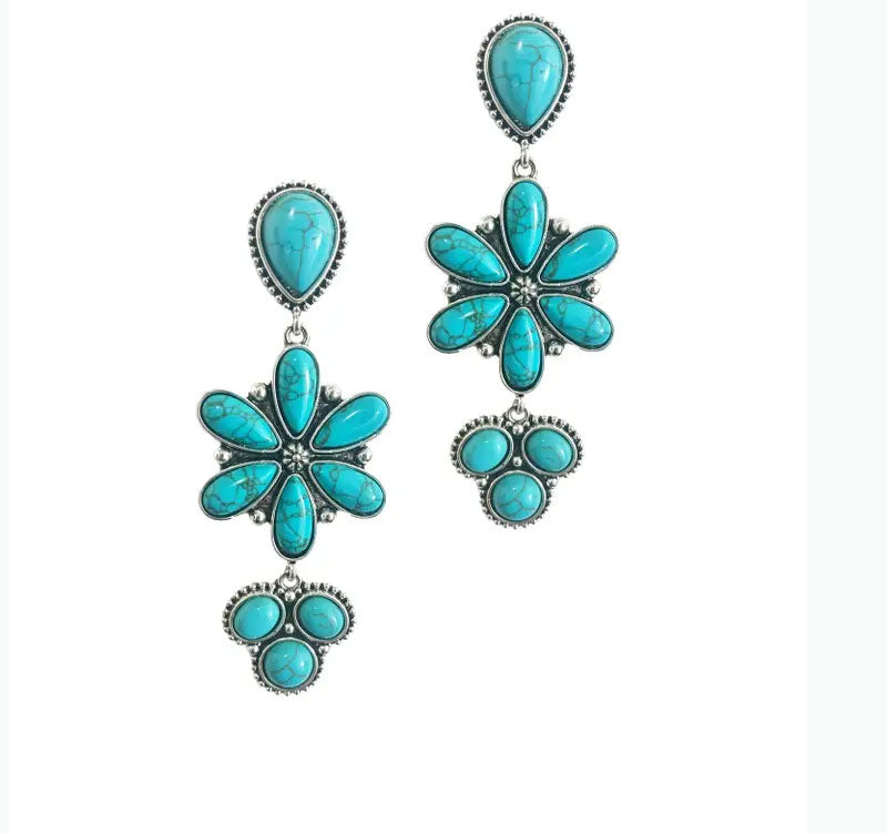 Turquoise Southwestern Flower Drop Earrings Cedar Hill Country Market