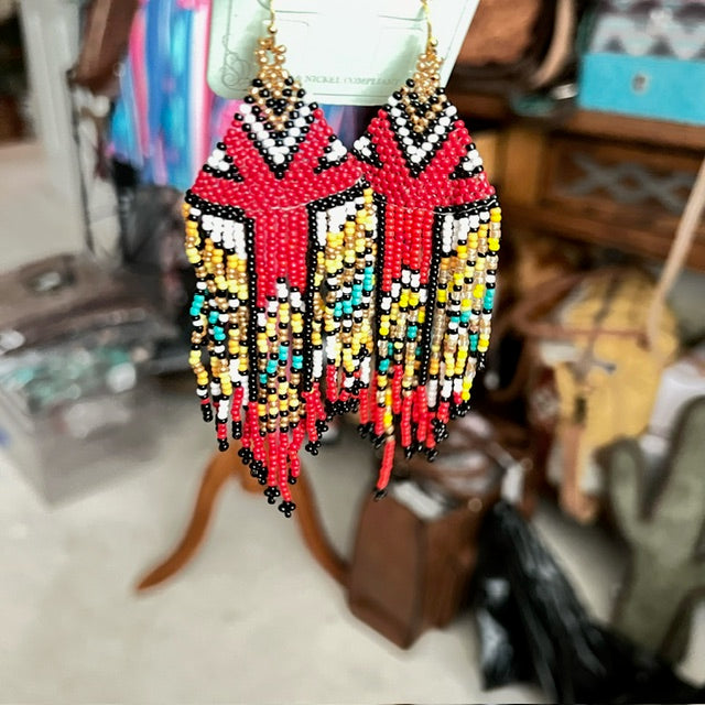 Echo Canyon Red Seed Bead Fringe Earrings Cedar Hill Country Market