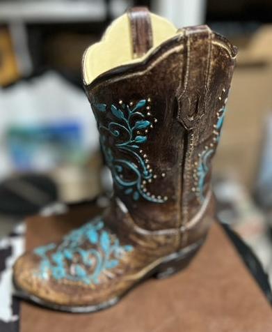 Brown and Turquoise Western Book Vase 9.5 Inch Cedar Hill Country Market