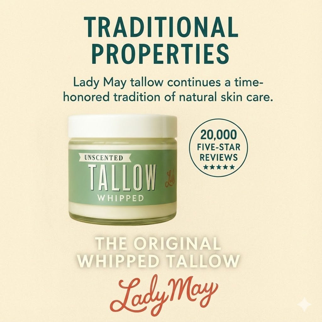 Unscented Whipped Tallow – All-Natural Moisturizer | Pure Beef Tallow Cream for Face & Body |Lady May Handmade, Preservative-Free Skincare Lady May Tallow