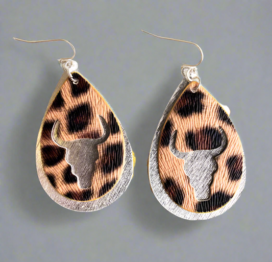 Sparks Lane Dark Brown Cheetah and Silvertone Layered Earrings Cedar Hill Country Market