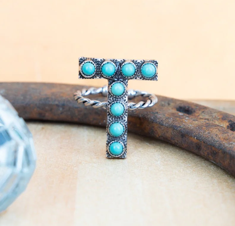 Tipi To the Letter Faux Turquoise Cuff Ring -  Variety CedarHill Country Market