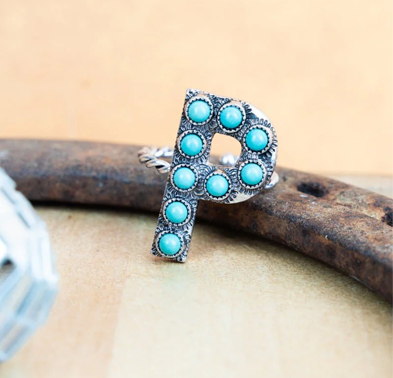 Tipi To the Letter Faux Turquoise Cuff Ring -  Variety CedarHill Country Market