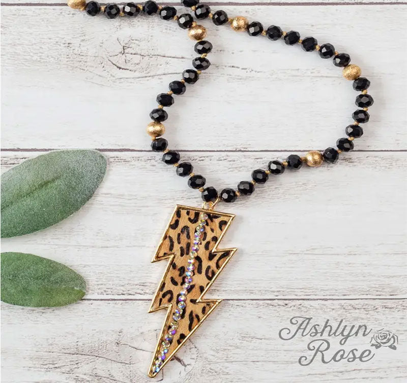 Light Years Away Leopard Lightning Bolt Pendant Beaded Necklace Cedar Hill Country Market