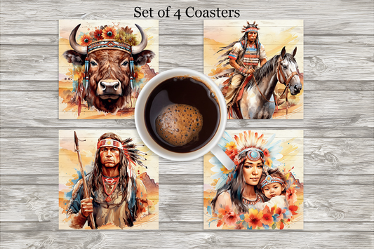 Native American Western Neoprene 4 Inch Square Coasters - Set of 4 Cedar Hill Country Market