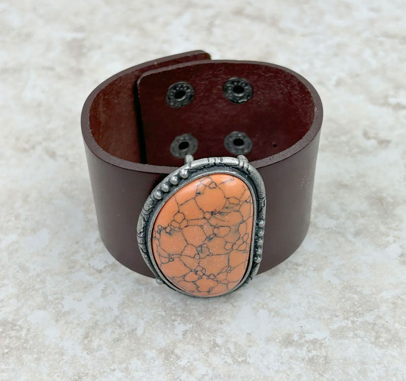 Natural Stone Leather Cuff Bracelet CedarHill Country Market