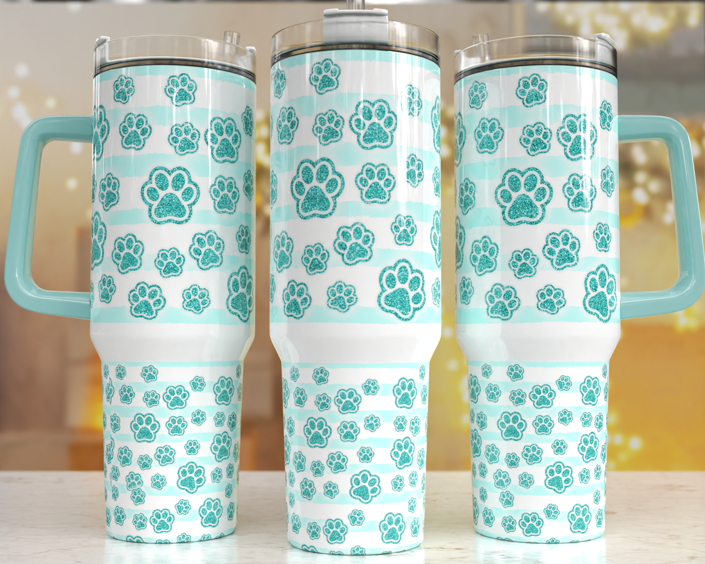 Dog Paws Teal Blue Pet Themed 40 oz. Stainless steel tumbler CedarHill Country Market