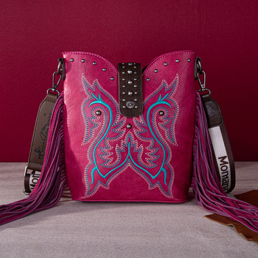 Montana West Embroidered Fringe Collection Boot Handbag Cedar Hill Country Market