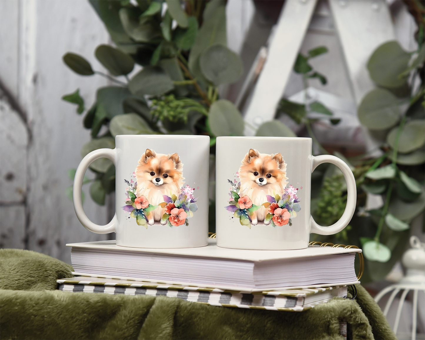 Pomeranian Watercolor Coffee Cup 15oz Flower Mug CedarHill Country Market