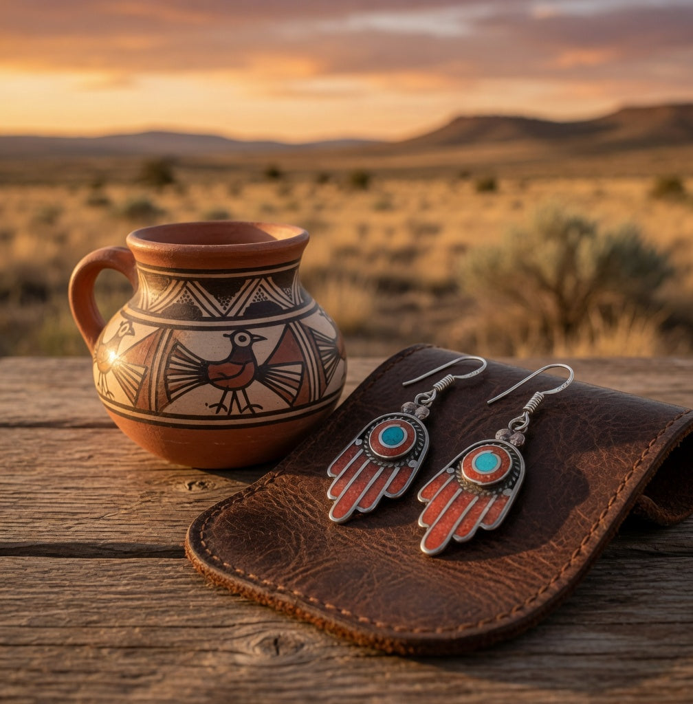 Coral Dangle Earrings with Turquoise Center – Southwest Style Nizhoni Traders LLC