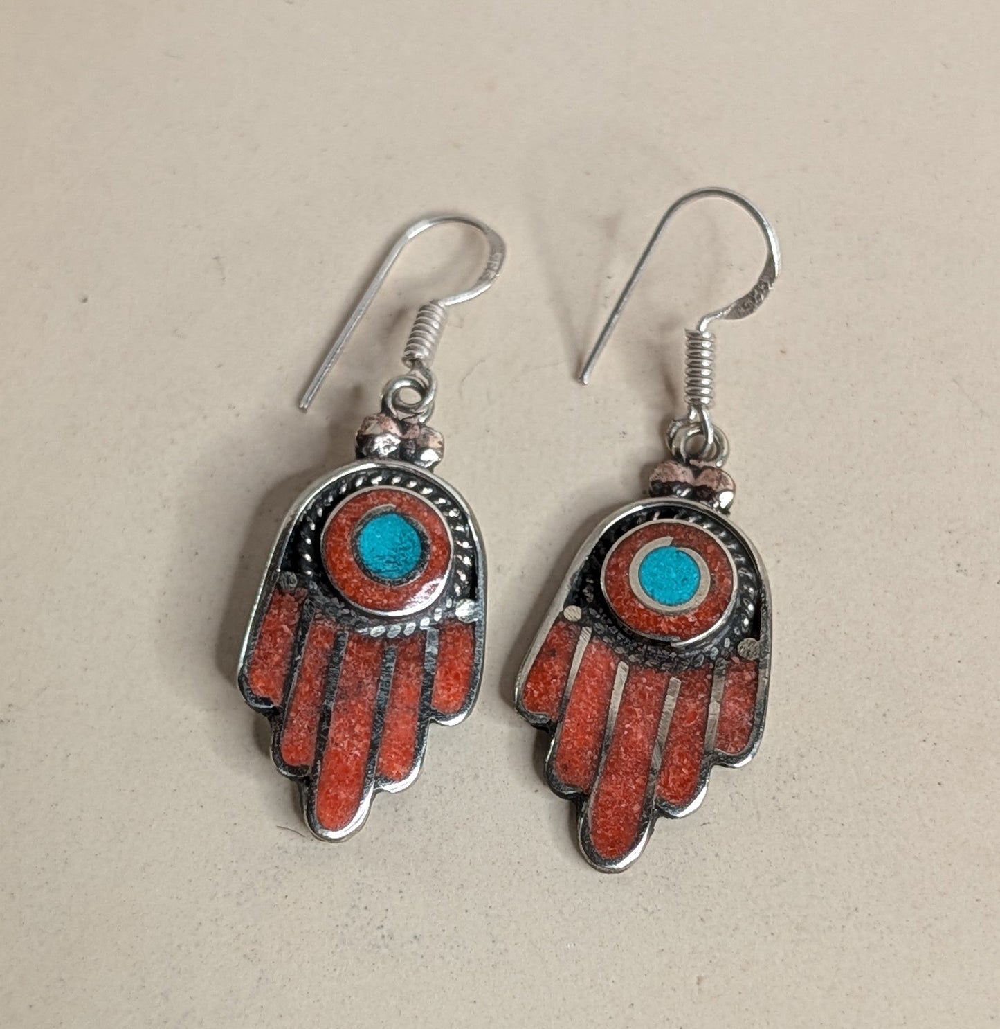 Coral Dangle Earrings with Turquoise Center – Southwest Style Nizhoni Traders LLC