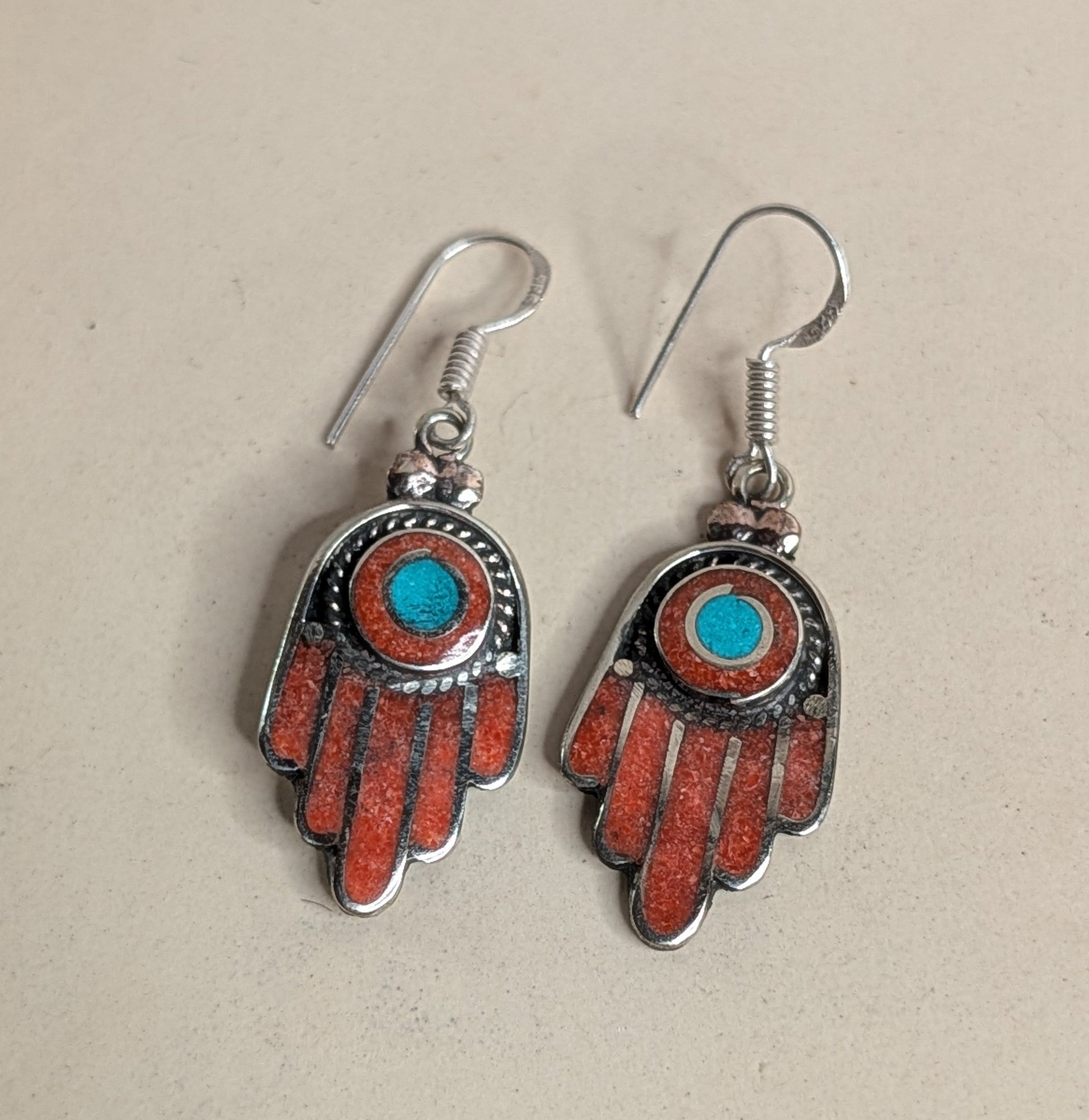 Coral Dangle Earrings with Turquoise Center – Southwest Style Nizhoni Traders LLC