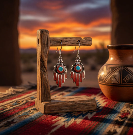 Coral Dangle Earrings with Turquoise Center – Southwest Style Nizhoni Traders LLC
