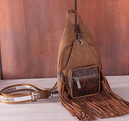 Montana West Tooled Fringe Sling Bag -Brown CedarHill Country Market