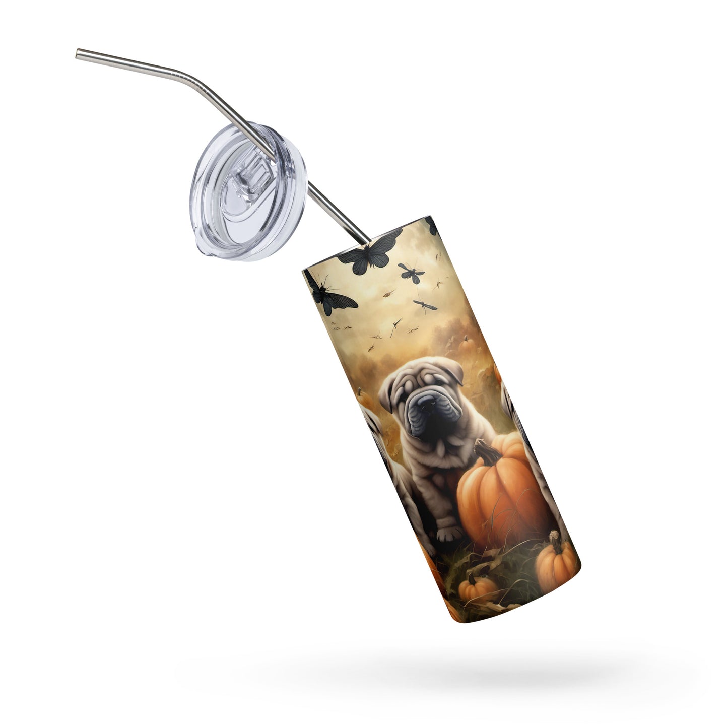 Shar Pei Puppies Playing in the Fall Pumpkin Patch Stainless steel tumbler CedarHill Country Market