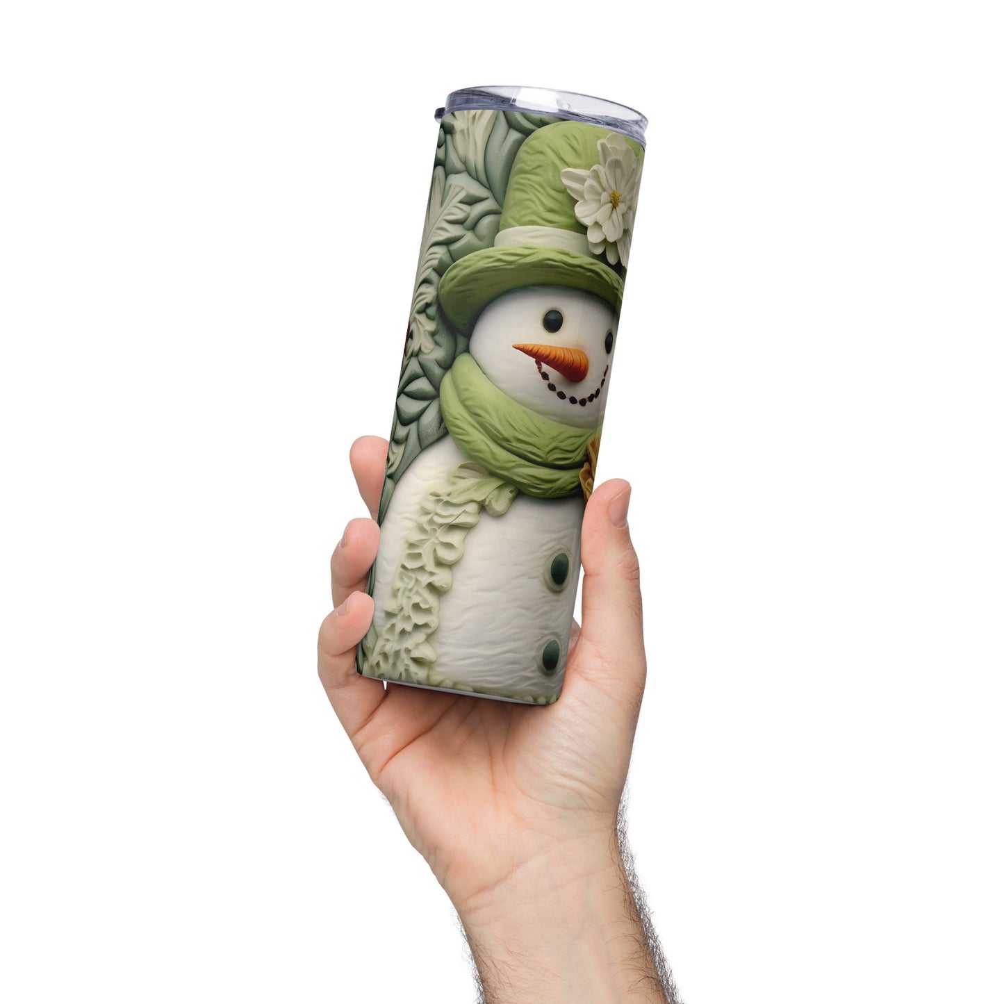 Green 3D Snowman 20 oz Stainless steel tumbler CedarHill Country Market