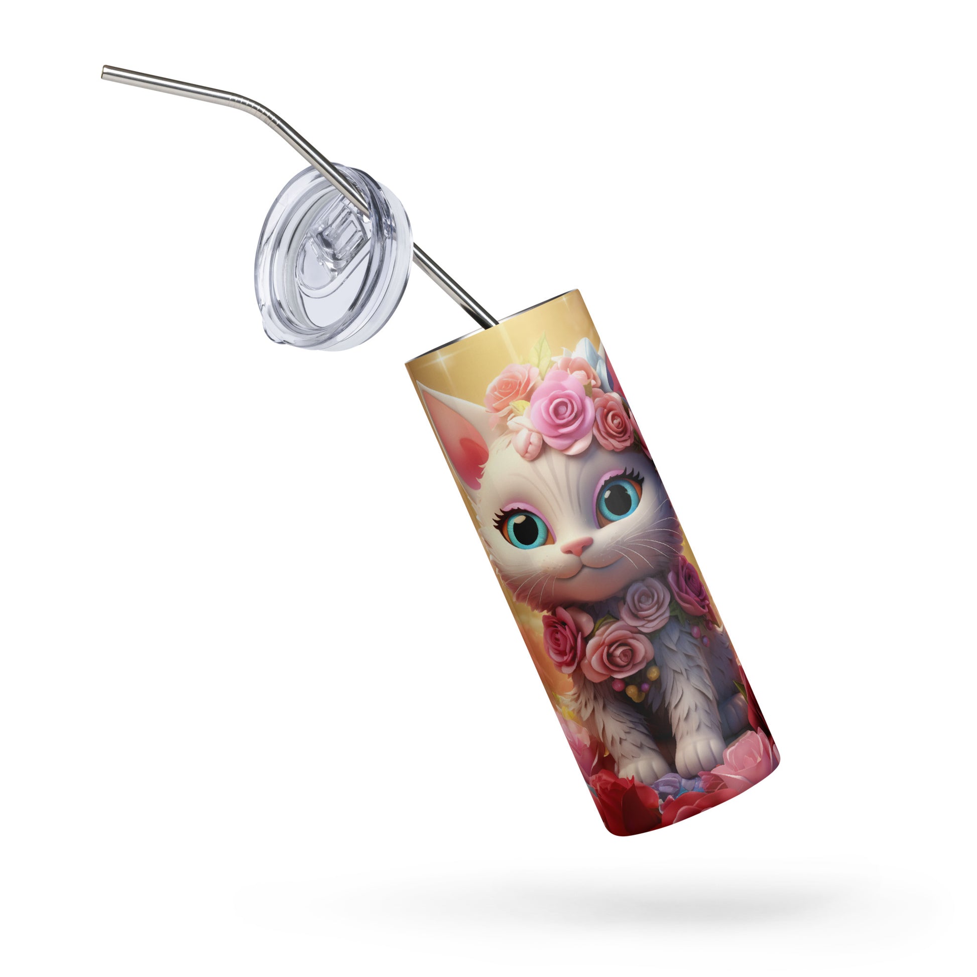 Pink Kitty in Roses Stainless steel tumbler CedarHill Country Market