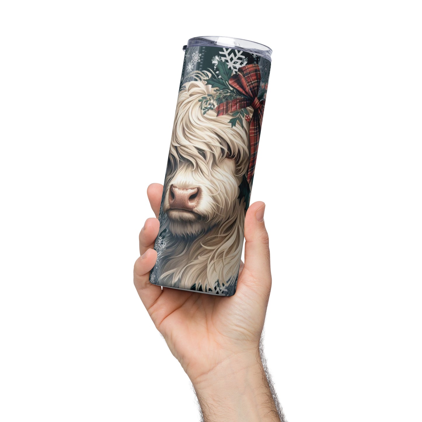 Snowy Highland Cow 20 oz Stainless steel tumbler CedarHill Country Market