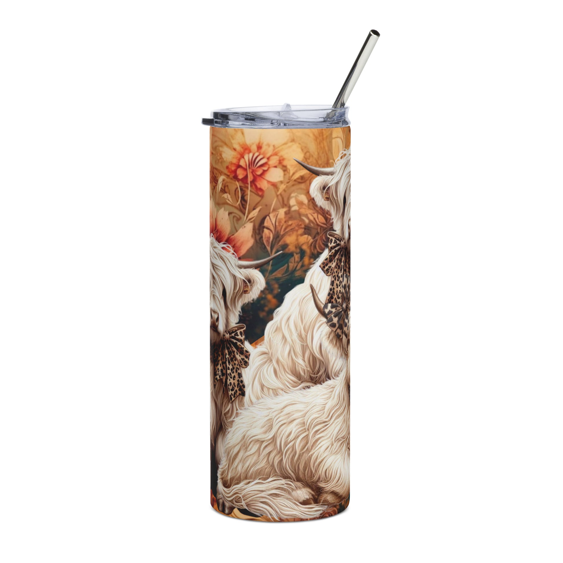 Floral Highland Cow 20 oz. Stainless steel tumbler CedarHill Country Market