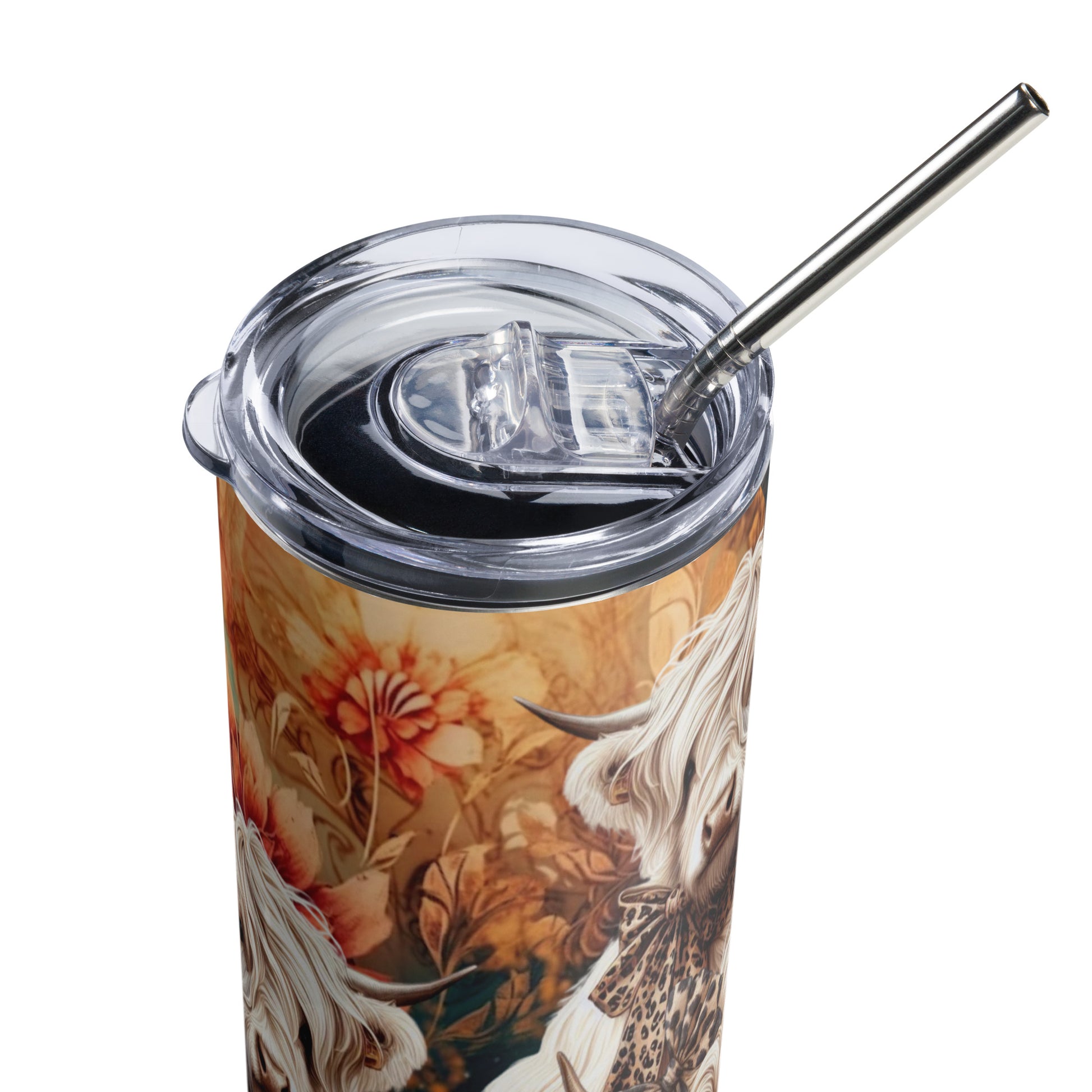 Floral Highland Cow 20 oz. Stainless steel tumbler CedarHill Country Market