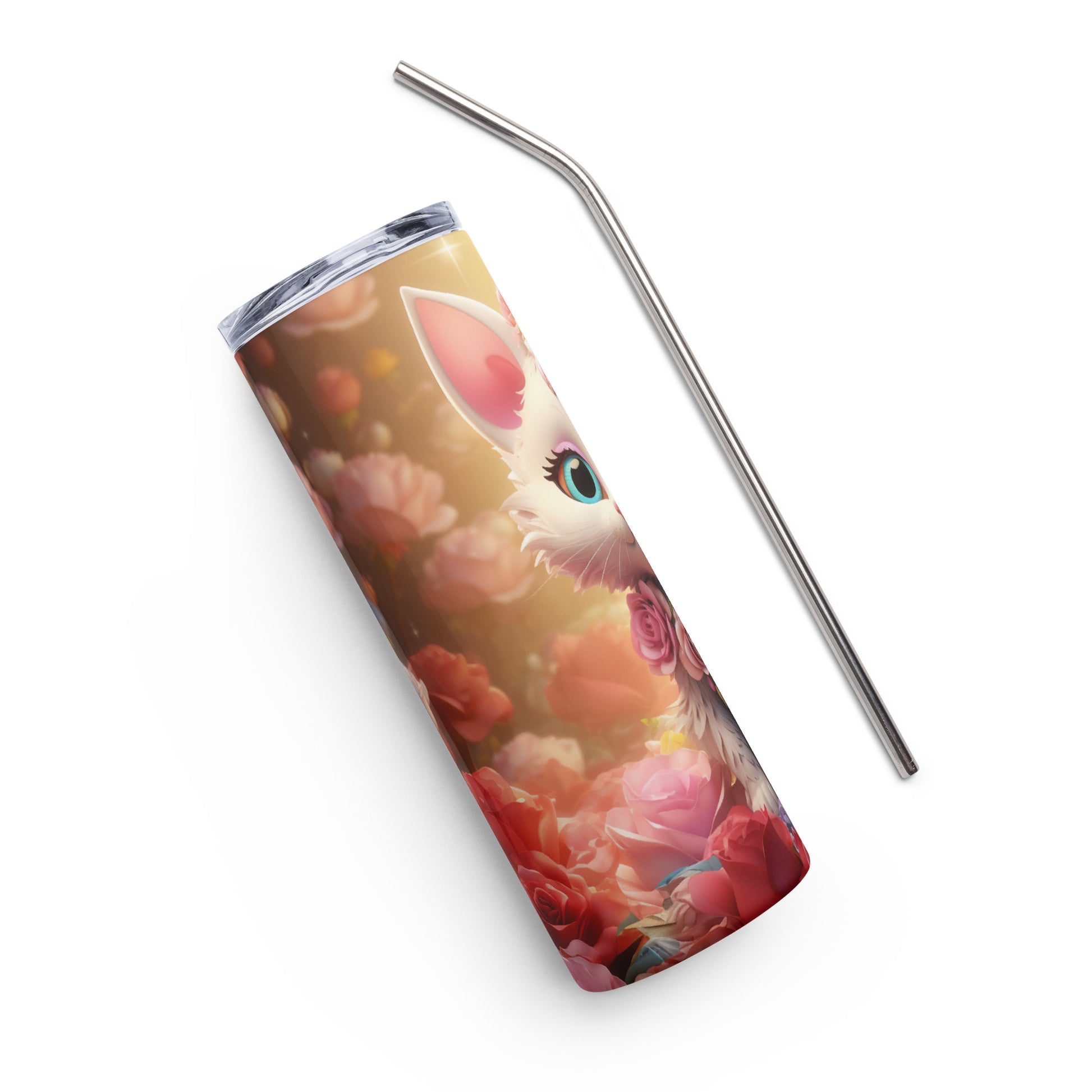 Pink Kitty in Roses Stainless steel tumbler CedarHill Country Market