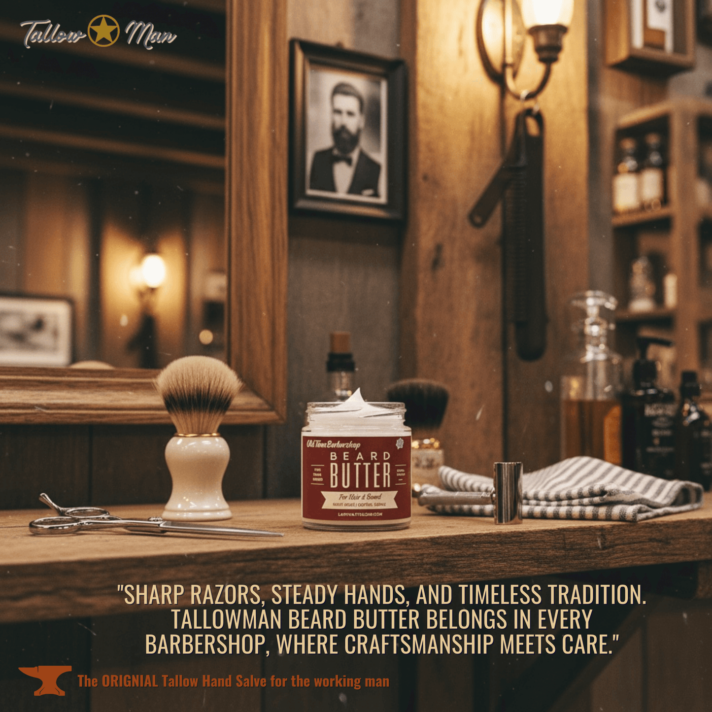 Tallow Man Old Time Barbershop Beard + Body Butter | Men's Grooming | Grass-Fed Tallow | 9oz Lady May Tallow