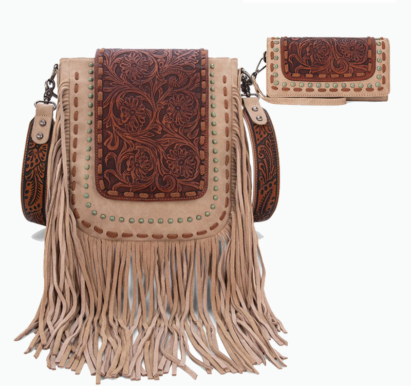 Trinity Ranch Floral Tooled Concealed Carry Crossbody Handbag and Wallet Cedar Hill Country Market