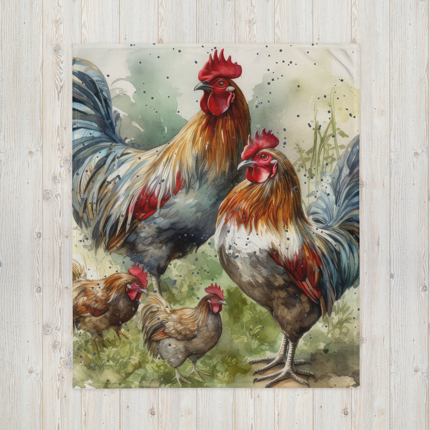 Rooster and Hen Colorful Throw Blanket CedarHill Country Market