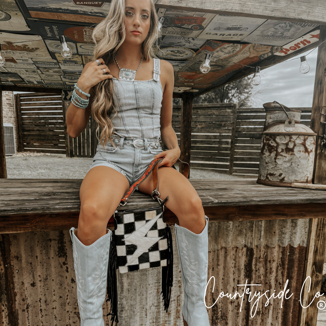 Grit and Glam Stockyards Cowhide Checkered Purse Countryside Co.