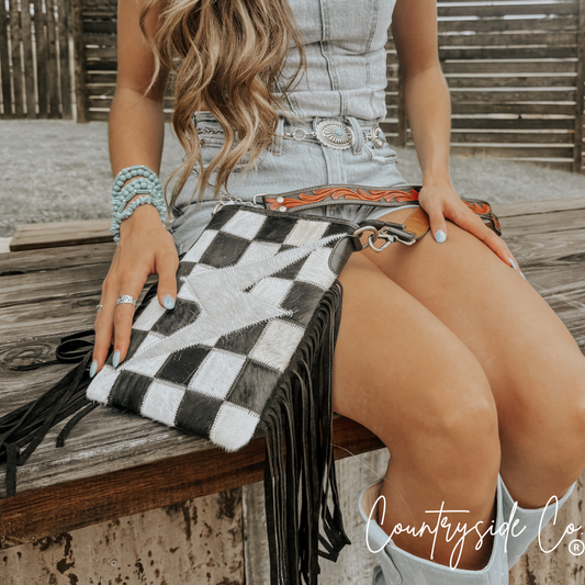 Grit and Glam Stockyards Cowhide Checkered Purse Countryside Co.