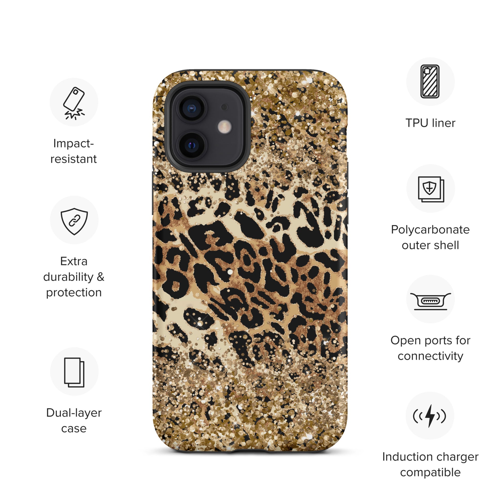 Leopard and Gold Glitter Tough Case for iPhone® CedarHill Country Market