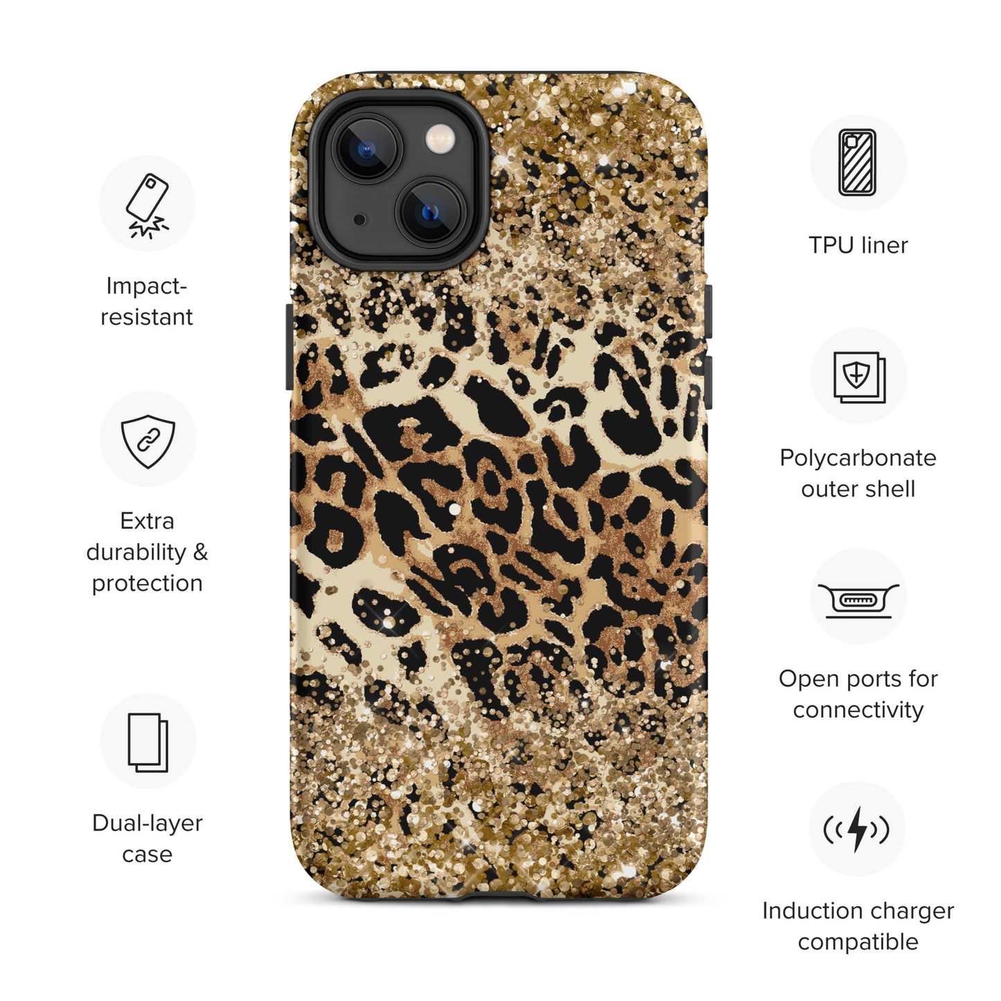 Leopard and Gold Glitter Tough Case for iPhone® CedarHill Country Market