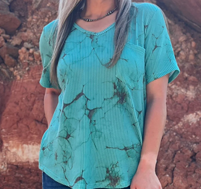 Turquoise Herd Ribbed V-Neck Tee Cedar Hill Country Market