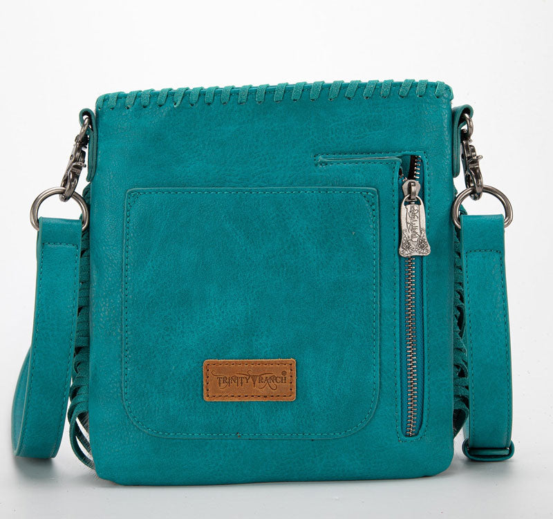 Trinity Ranch Hair-On Cowhide Fringe Concealed Carry Crossbody Bag -Turquoise Cedar Hill Country Market