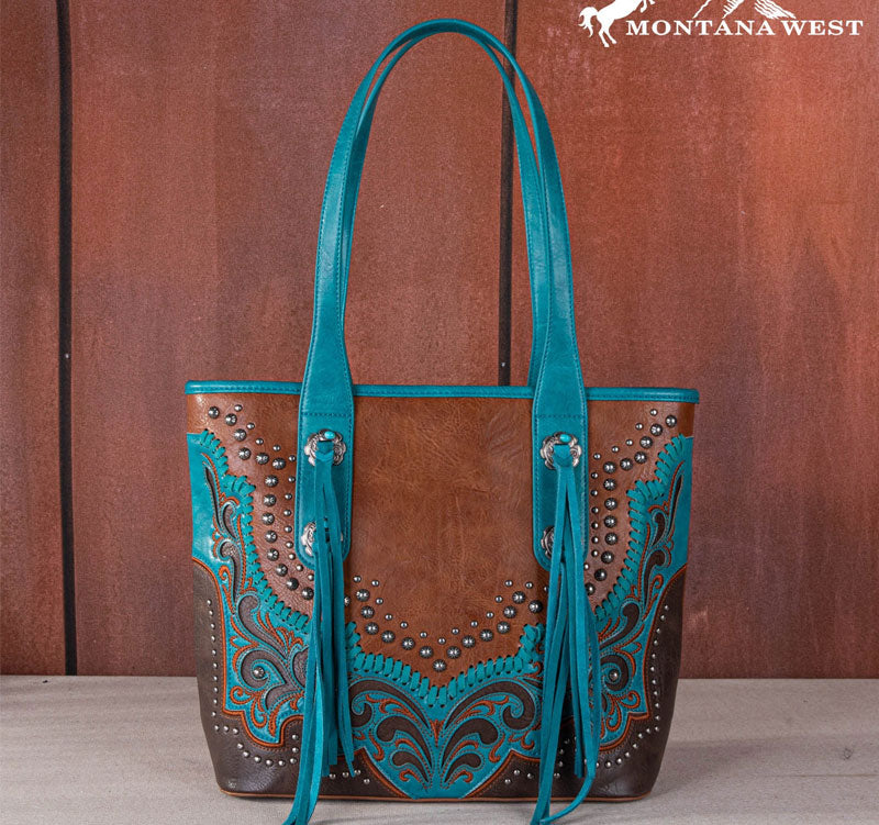 Montana West Embroidered scroll Cut-out Collection Concealed Carry Tote and wallet Combo Cedar Hill Country Market