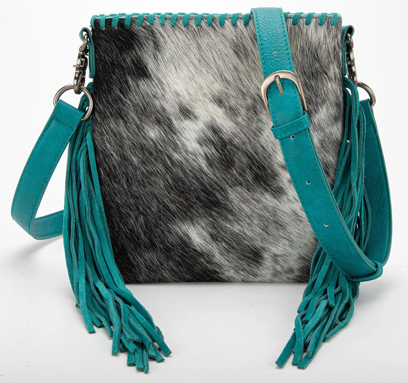 Trinity Ranch Hair-On Cowhide Fringe Concealed Carry Crossbody Bag -Turquoise Cedar Hill Country Market